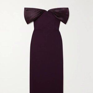 Solace London Dakota off-the-shoulder crepe and satin-twill gown - Burgundy UK 8